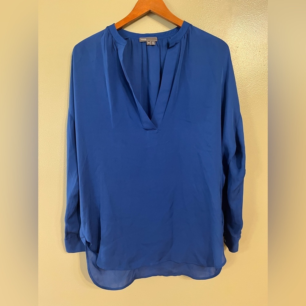 Vince 100% Silk Telaxed Dolman Long Sleeves Blue Women's Blouse XS